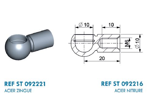 Kugelpfanne Stahl Ø 10 mm mit M6 Gewinde