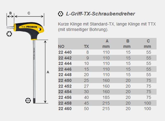 PROXXON TX-Schraubendrehersatz mit L-Griff 10-teilig