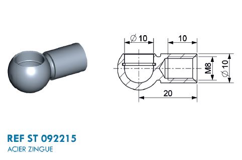 Kugelpfanne Stahl Ø 10 mm mit M8 Gewinde