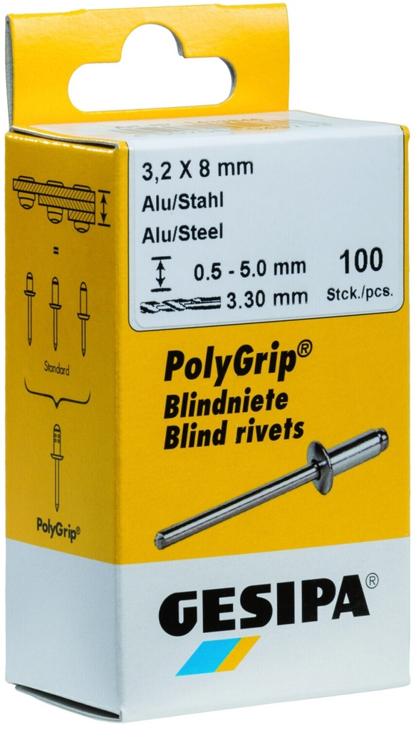 Blindnieten Alu/Stahl 3,0x6,0mm  SB-Packung zu 100 Stück