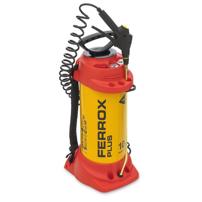 Mesto Drucksprüher Ferrox Plus 10 Liter, für Bau, Stahlbehälter Vitondichtung Spiralschlauch 2,5 Meter
