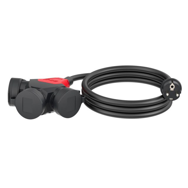Verlängerungskabel 3-Wege 1,5 Meter Kabel H07-RN  IP44  Gummikupplung, Schnappdeckel