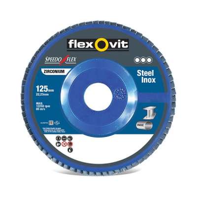 Flexovit Fächerschleifer/Lameller 115mm K80 Inox/Alu Zirkon, Glasfaserteller Speedoflex