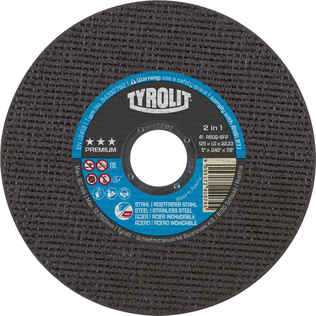 Tyrolit Trennscheibe für Metall+Niro 125/1mm Premium 2IN1