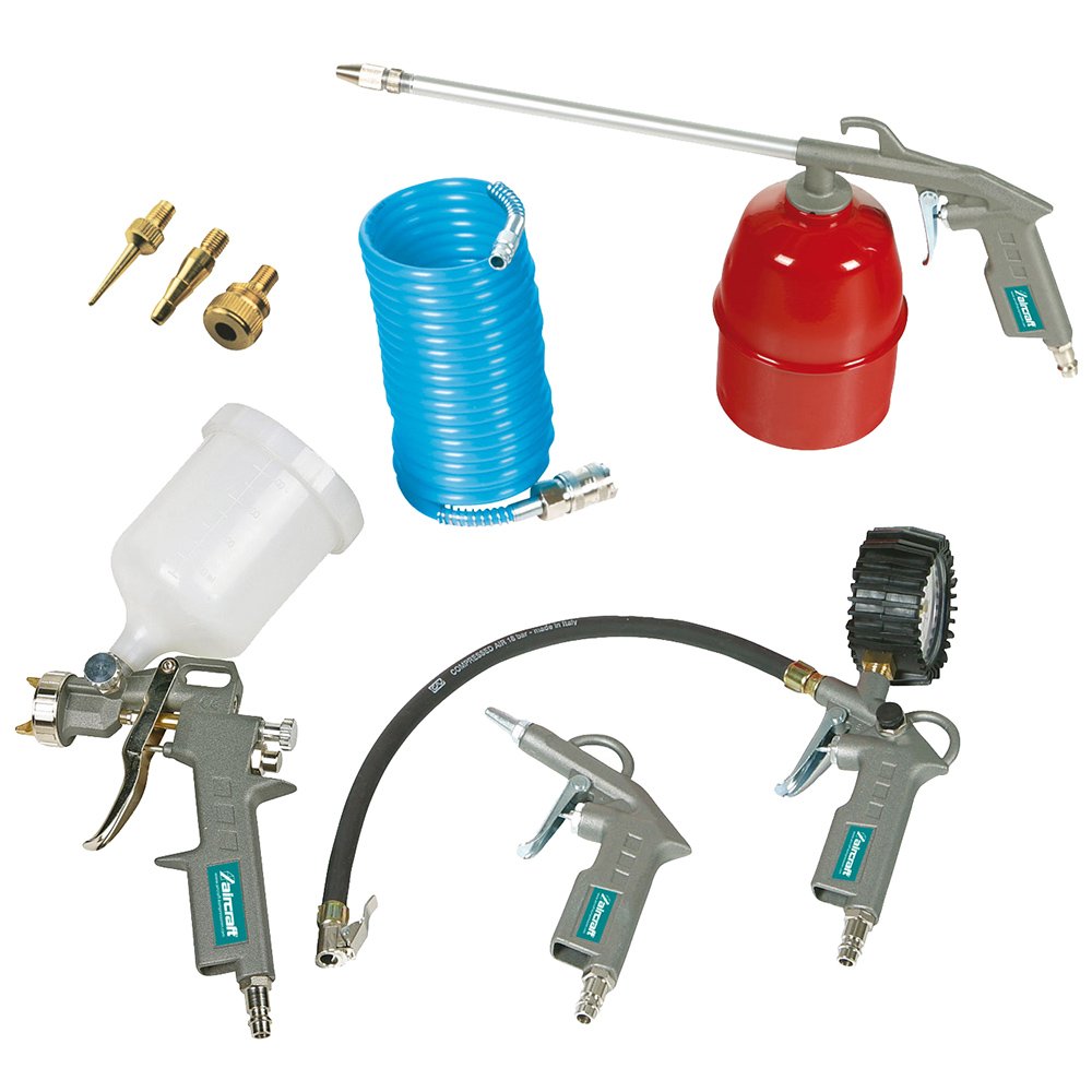 Aircraft Zubehoersatz 8-tlg. Blaspistole,Reifenfüller,Farbsprüher ,Sprühpistole, Spiralschlauch, Adapterset