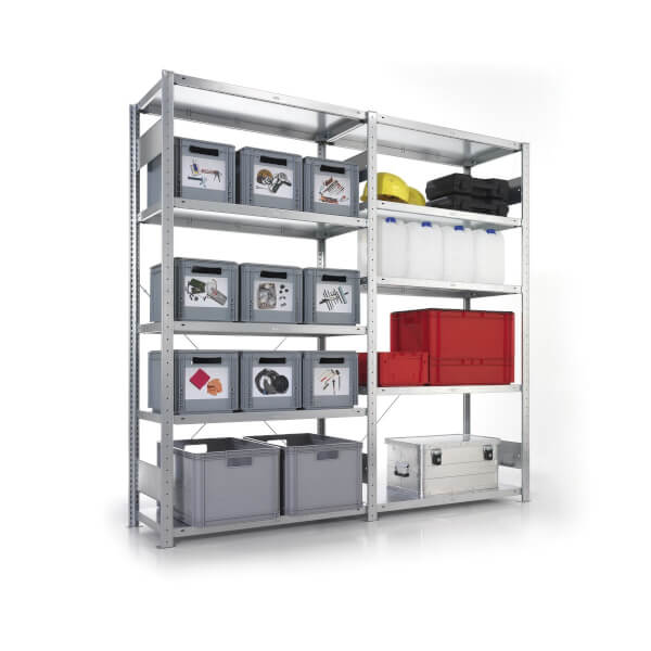 Meta-Clip Steckregal Set Anbauregal 2000x1000x500mm verzinkt mit 4 Böden, Fachlast 150kg