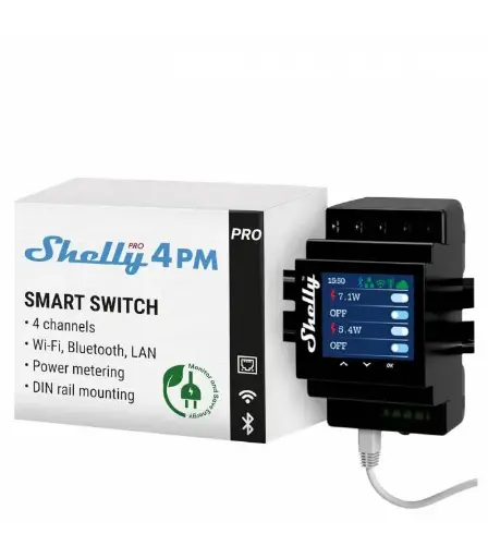 [97002005186] Shelly Relais Hutschiene "Pro 4PM" max. 40 A, einphasig