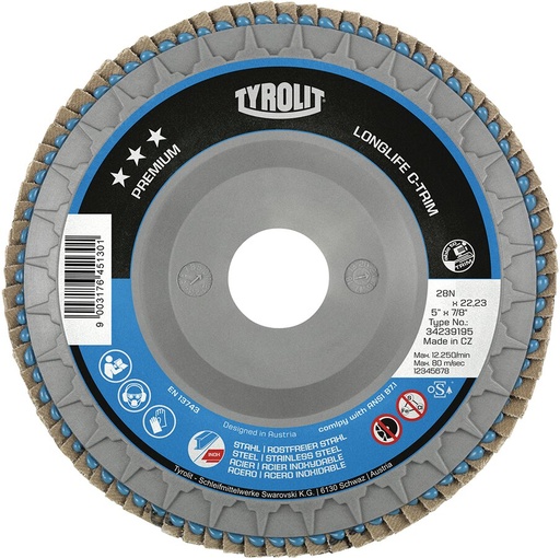 Tyrolit Fächerschleifer/Lameller 125mm K40 gerade 2IN1 Premium