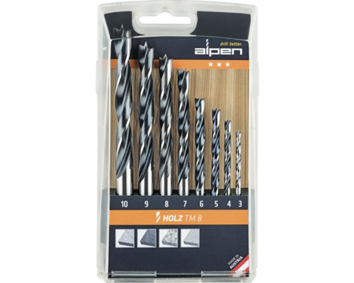 Alpen 8-tlg. Spiralbohrersatz 3-10mm Holz TM 8